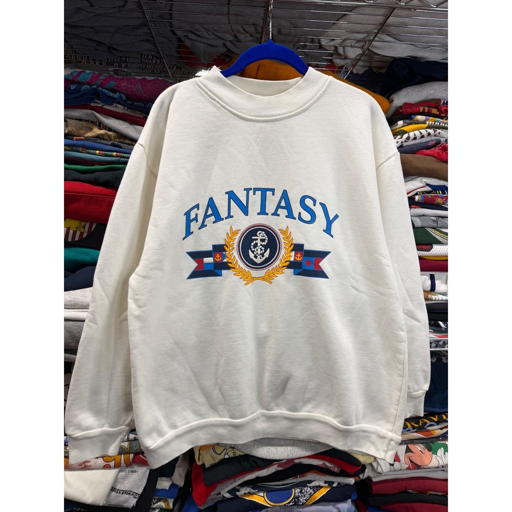Vintage Triangle Fantasy Nautical Anchor Sweatshirt White Mens S-M Made in USA